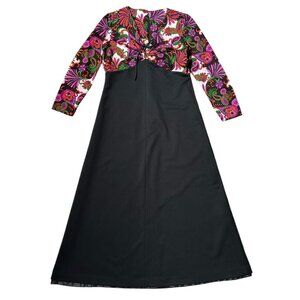 70s vintage psychedelic print dress empire waist paisley hippie pattern midi.